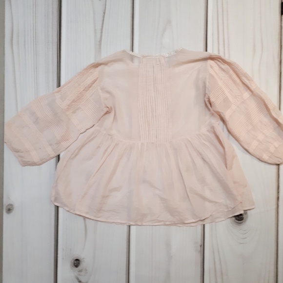 Beyond Vintage Cotton Silk Pink Peasant Blouse Sm - Picture 2 of 6